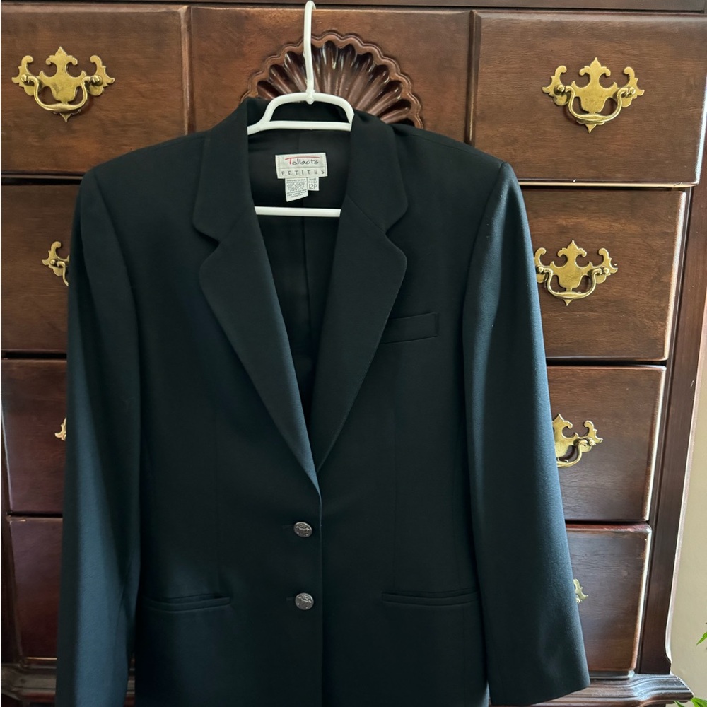 Talbots - size 12P black jacket and skirt set.